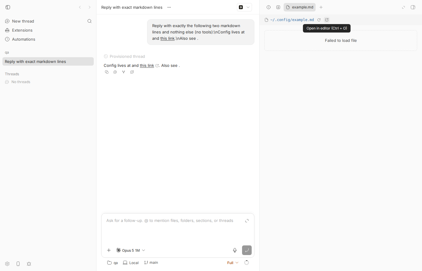 hover on Open in editor button