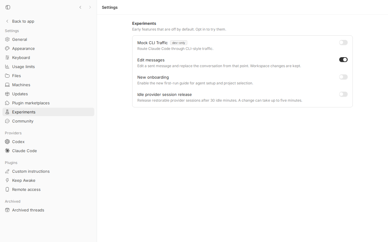 Settings → Experiments with Idle provider session release off