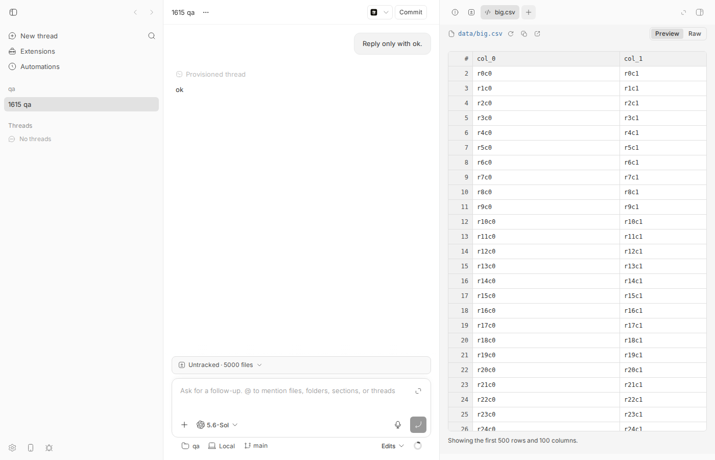 CSV preview showing ~25 rows and 2 columns