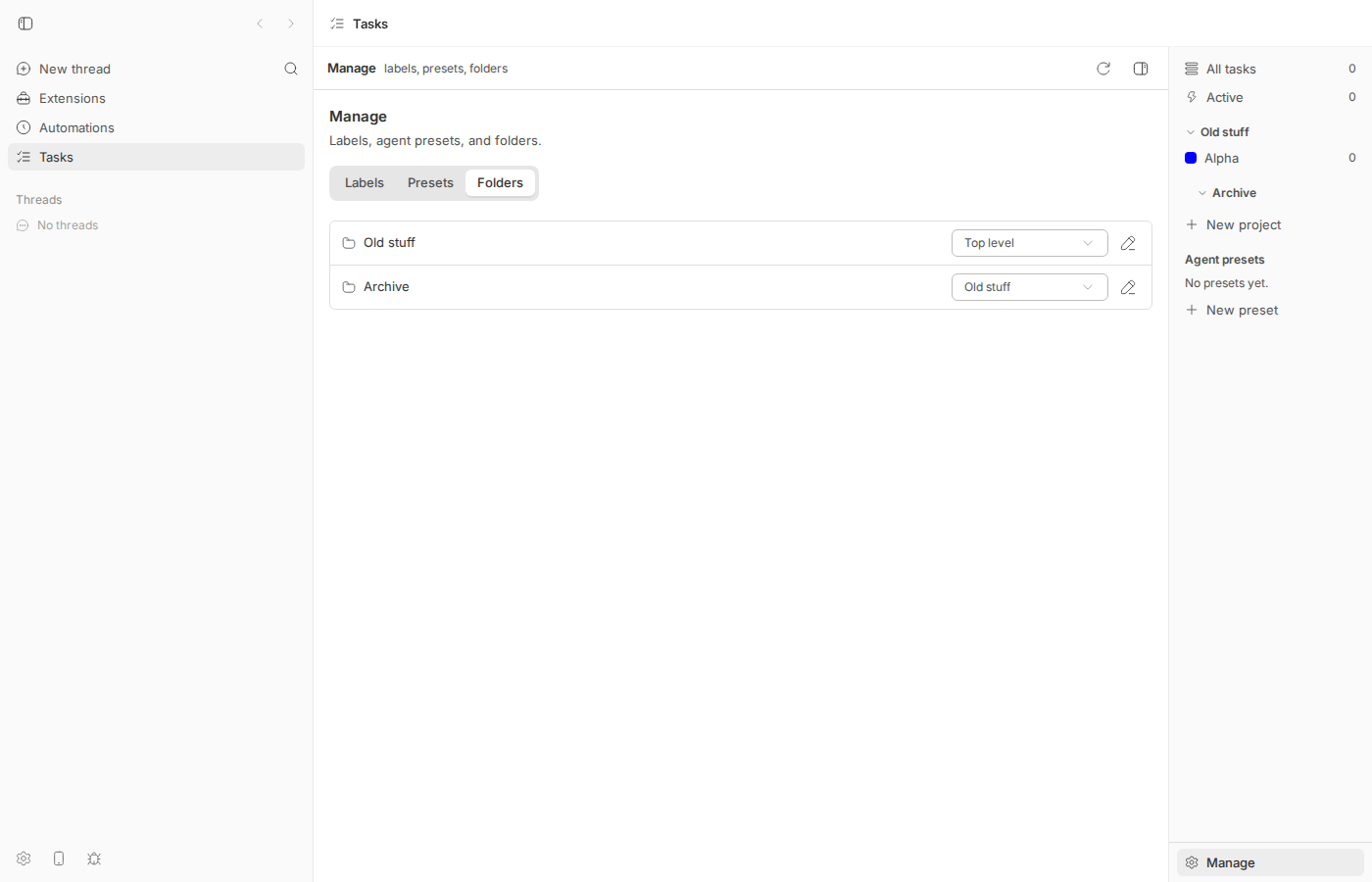Manage → Folders on main