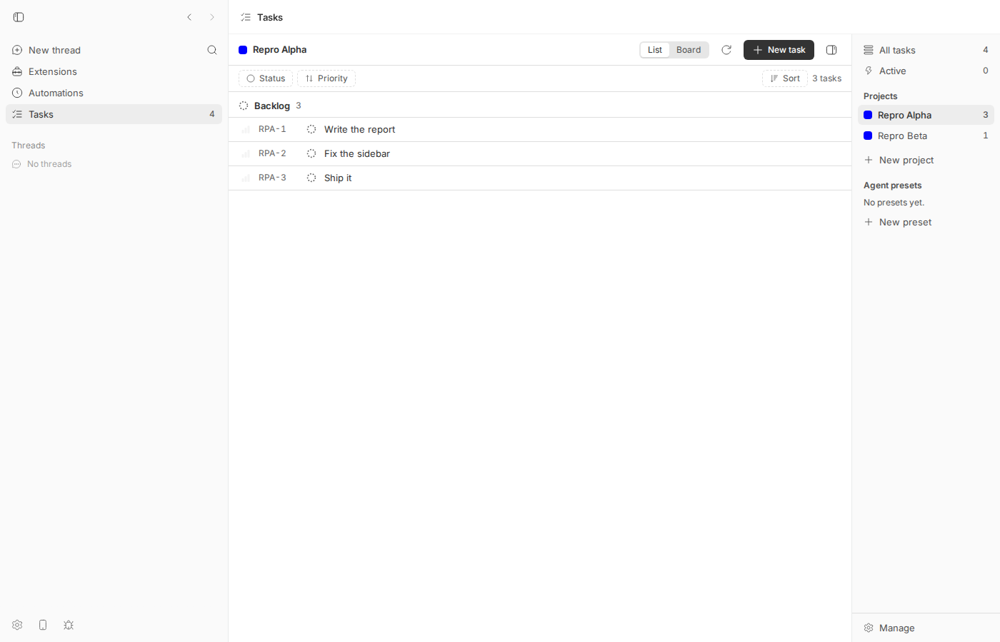 List view after clicking breadcrumb