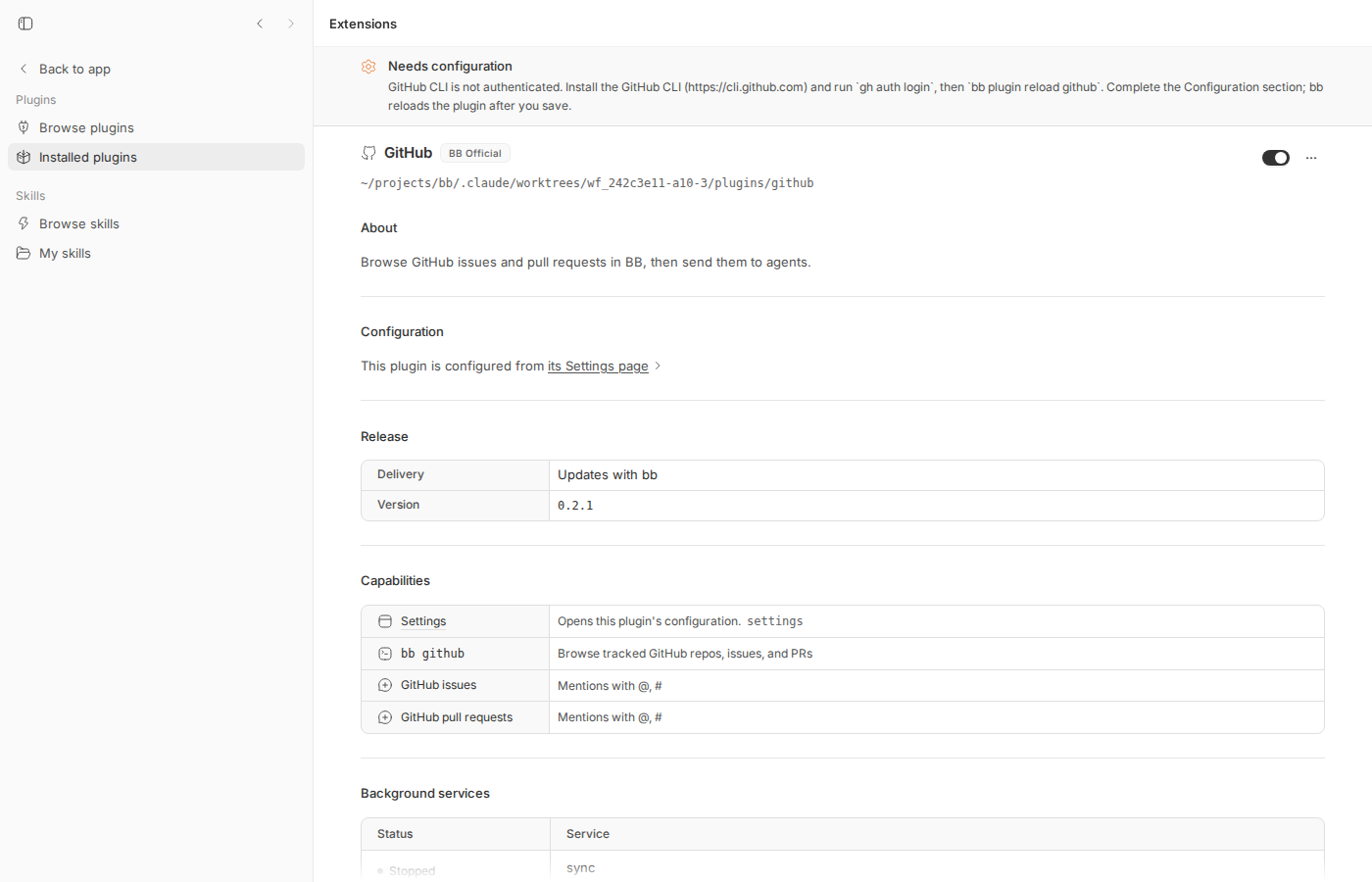 Extensions › Installed plugins › GitHub while latched