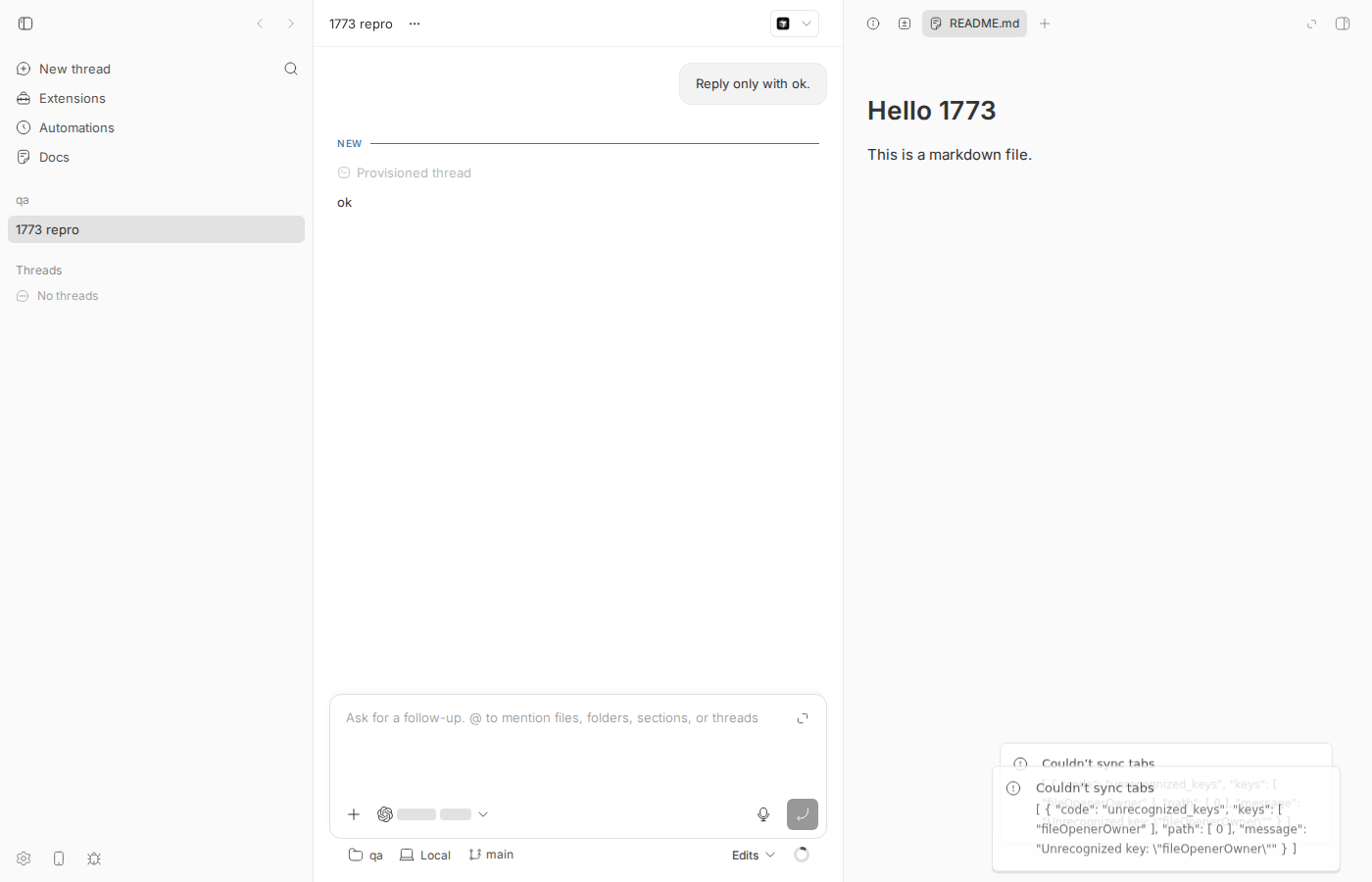 fresh thread: toast and Docs tab