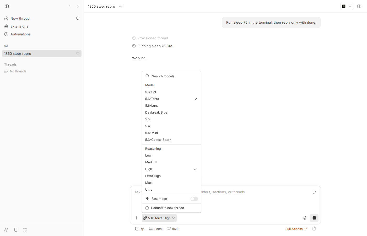 Model picker open