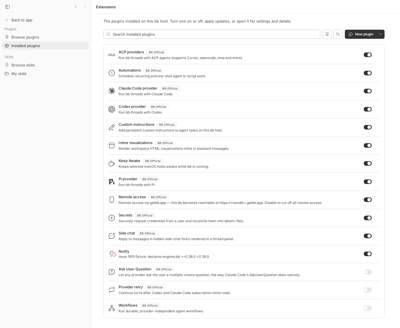Installed plugins after