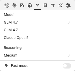 Picker showing two identical GLM 4.7 rows