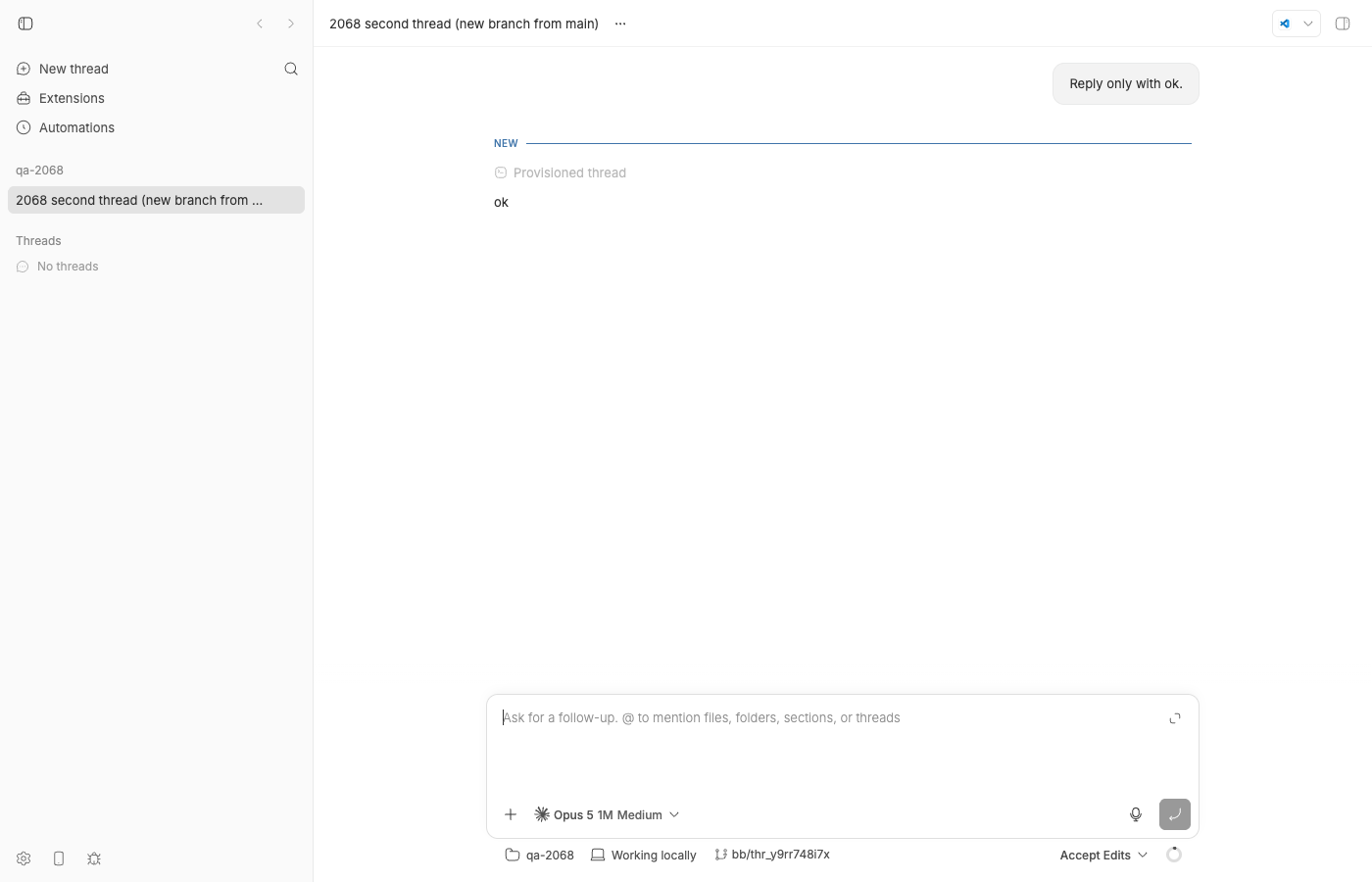 Thread created on the PR build, footer shows branch bb/thr_y9rr748i7x