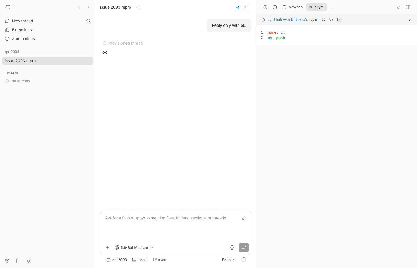 ci.yml open in the file panel