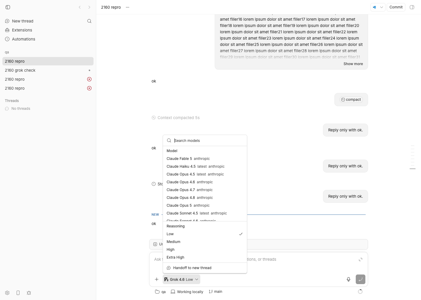 bb model picker open on the Pi thread