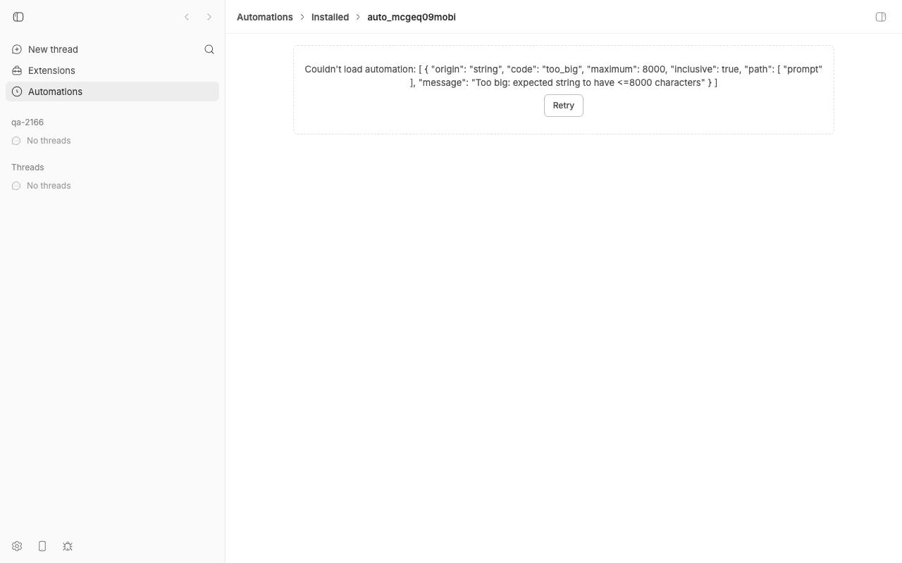 Automation detail page failing with too_big