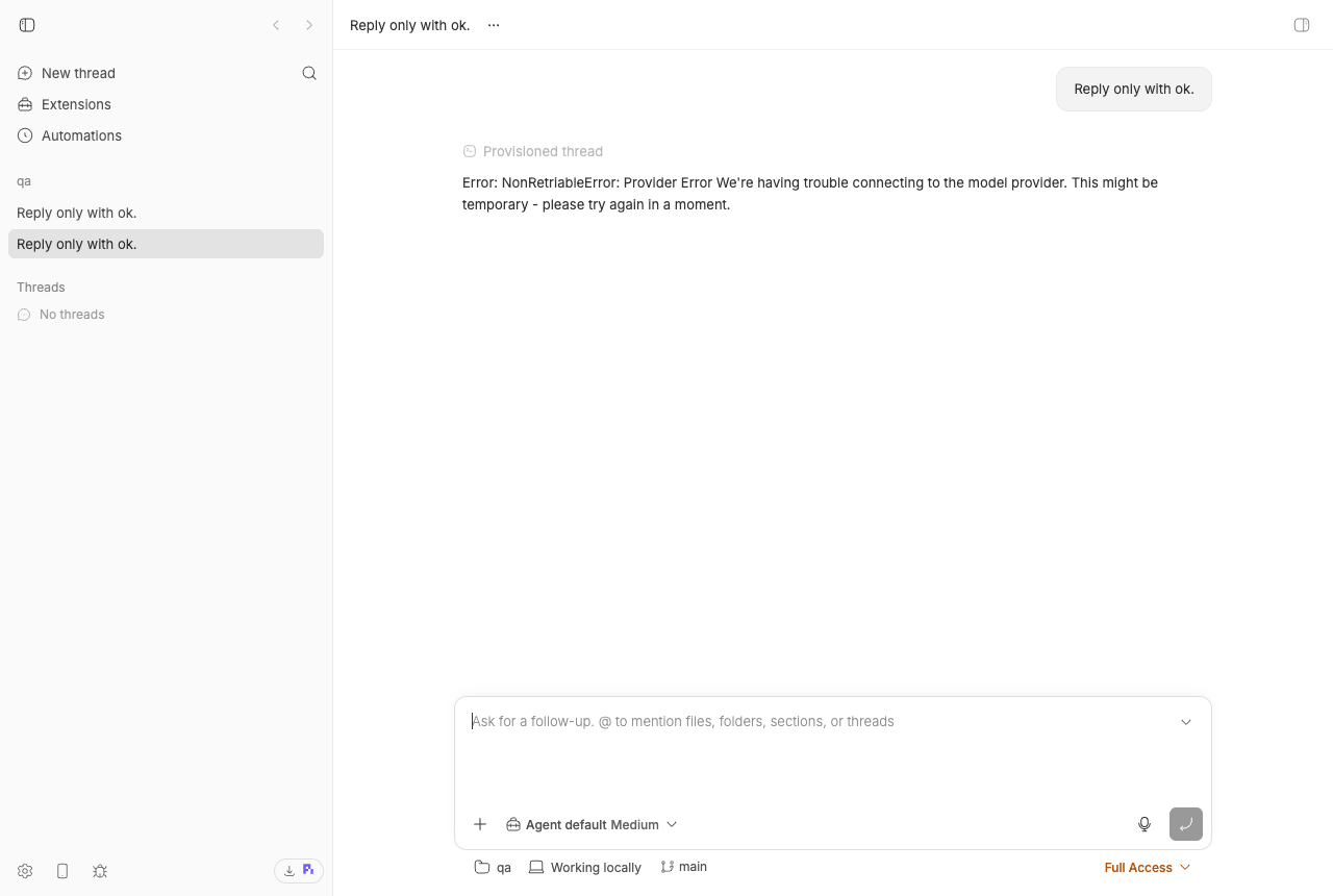 bb thread showing the Cursor provider error rendered as a normal assistant message