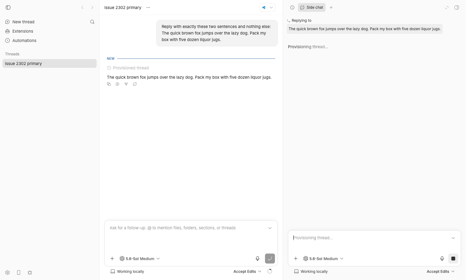 Thread with side chat panel opened on the right