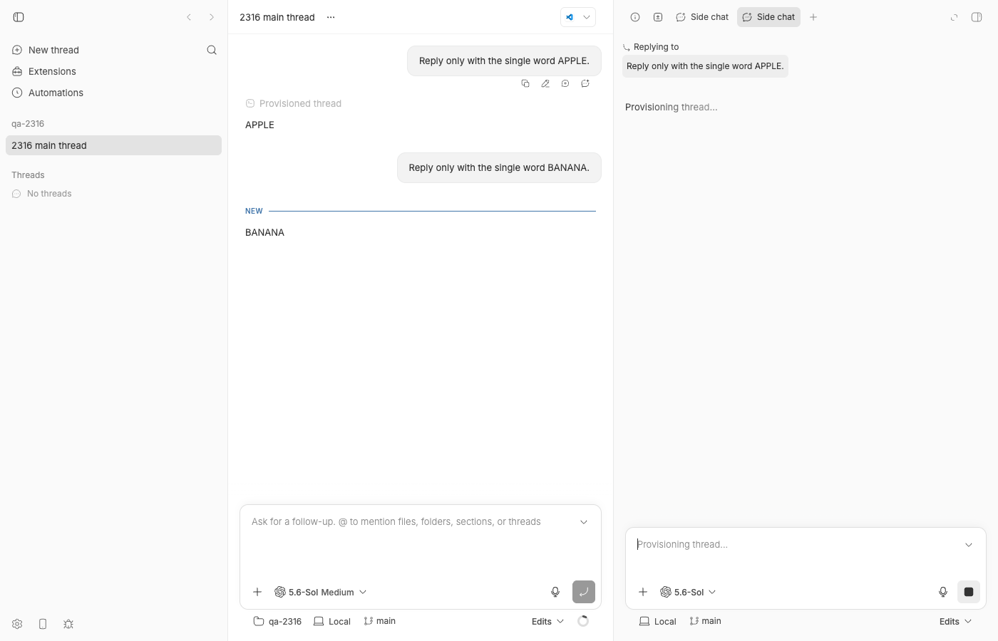 Side chat opened replying to the opening user message