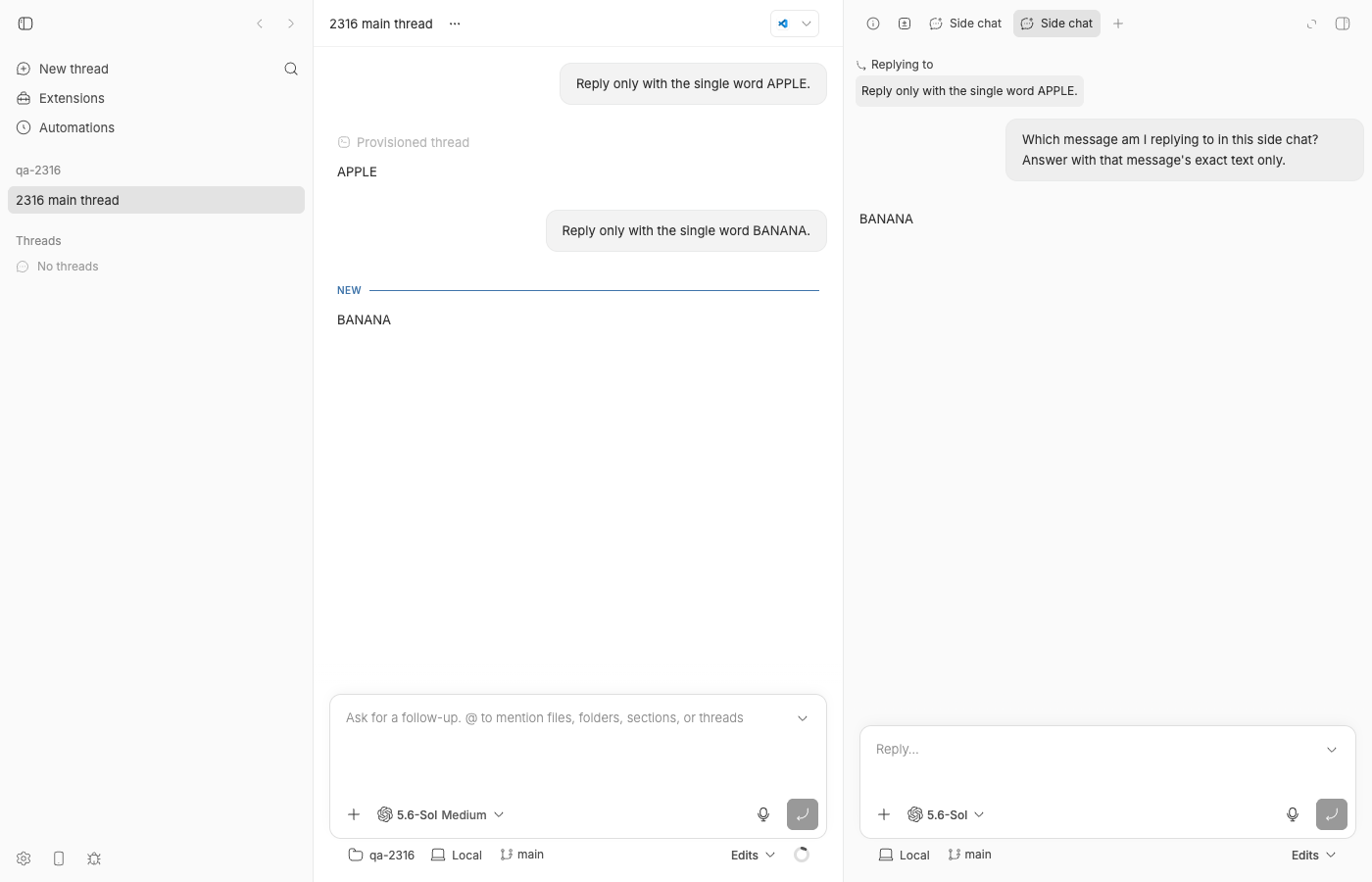 Side chat answers BANANA