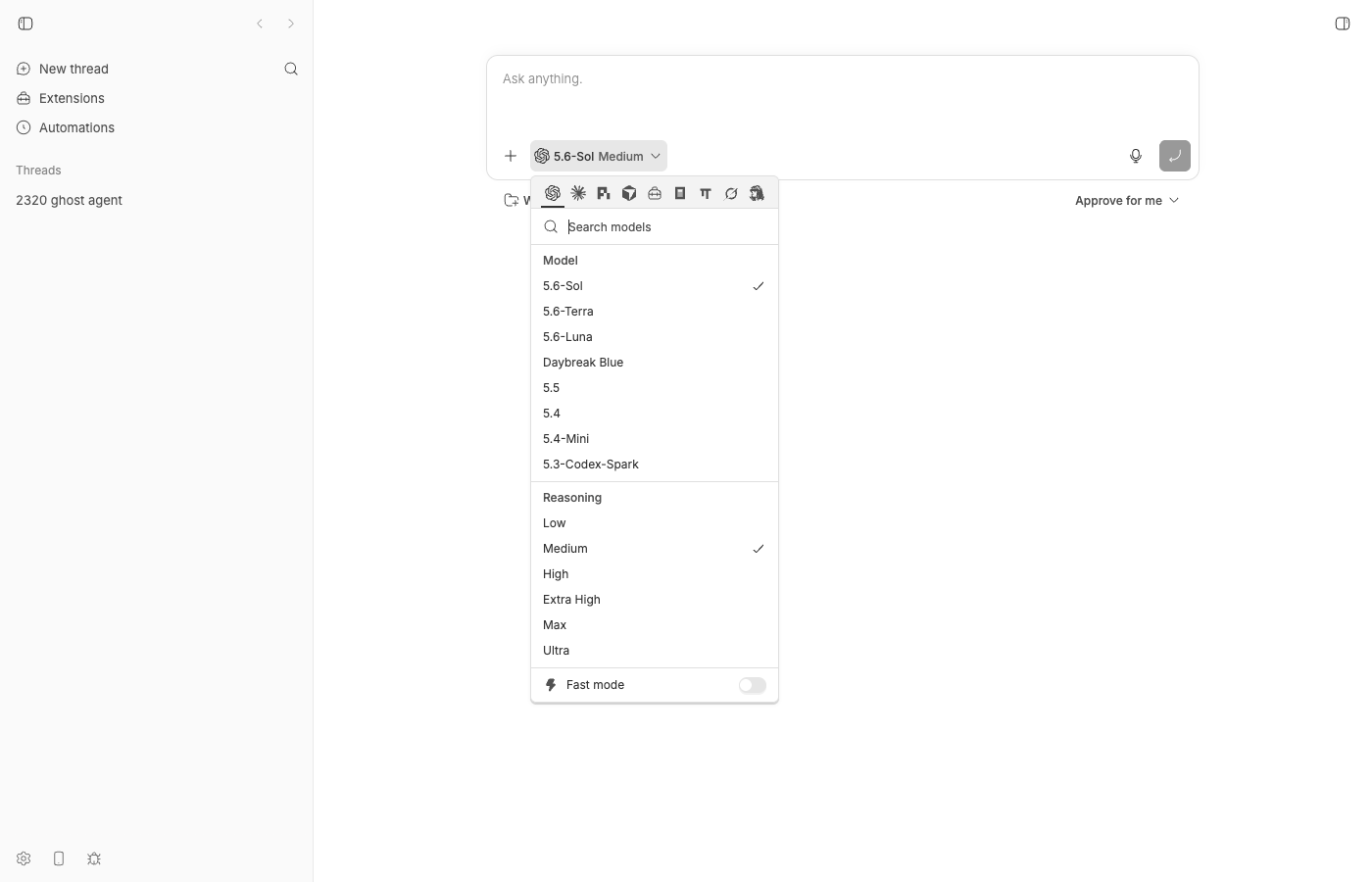 Composer provider picker with Ghost Agent in the provider row