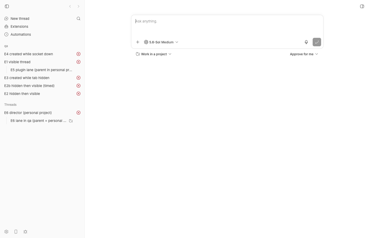 Sidebar with the qa lane rendered under the personal Threads section