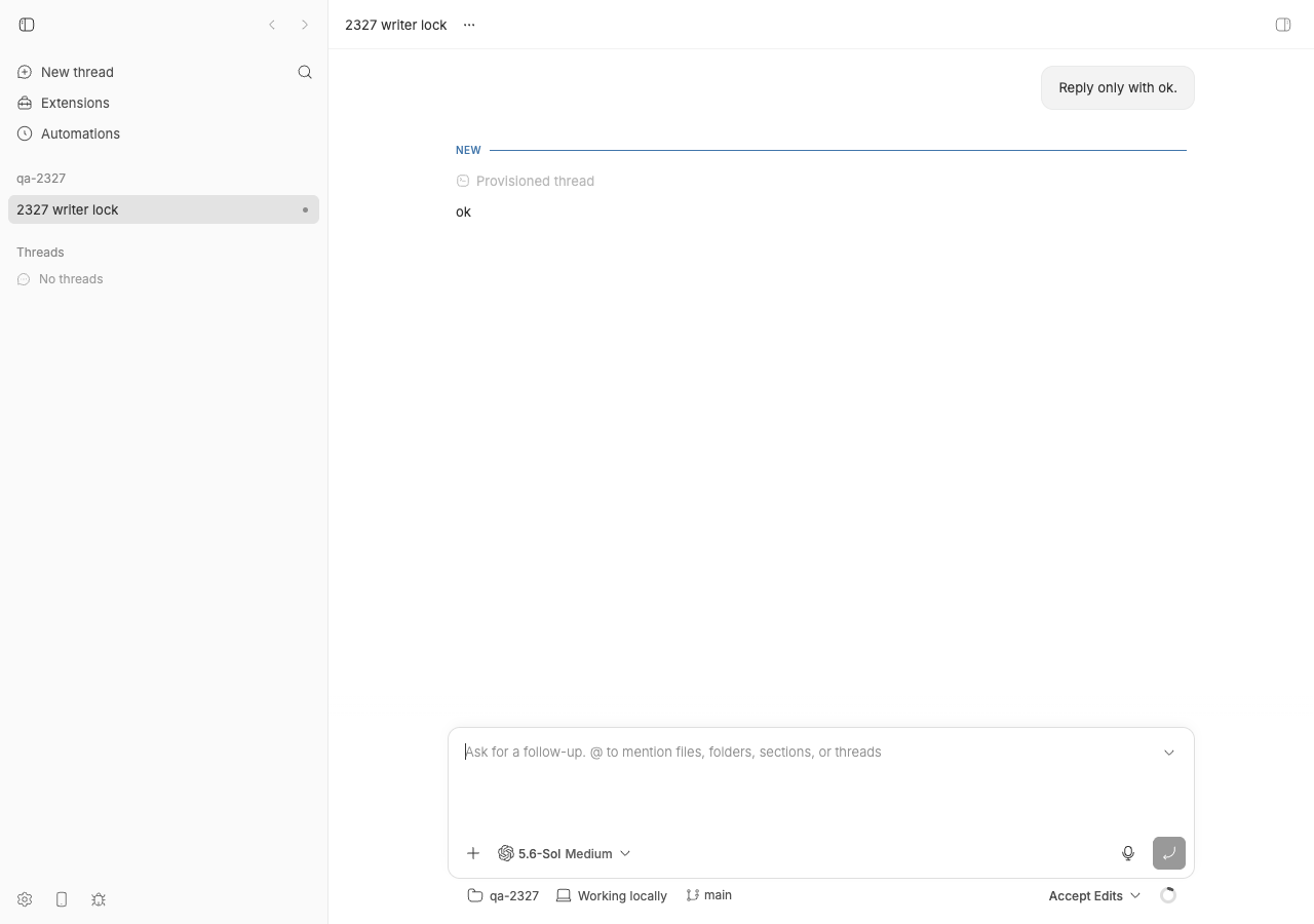 Healthy thread: user prompt and the assistant reply ok