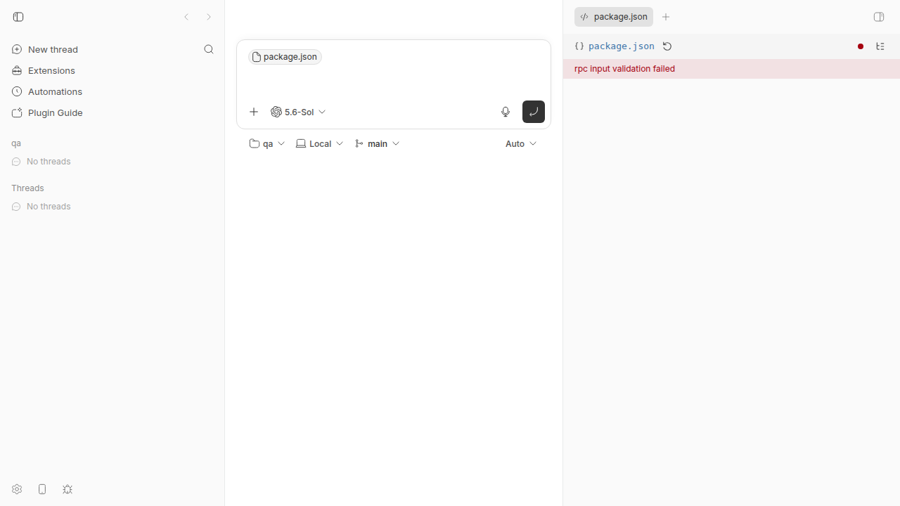 The File Editor tab with a red rpc input validation failed message
