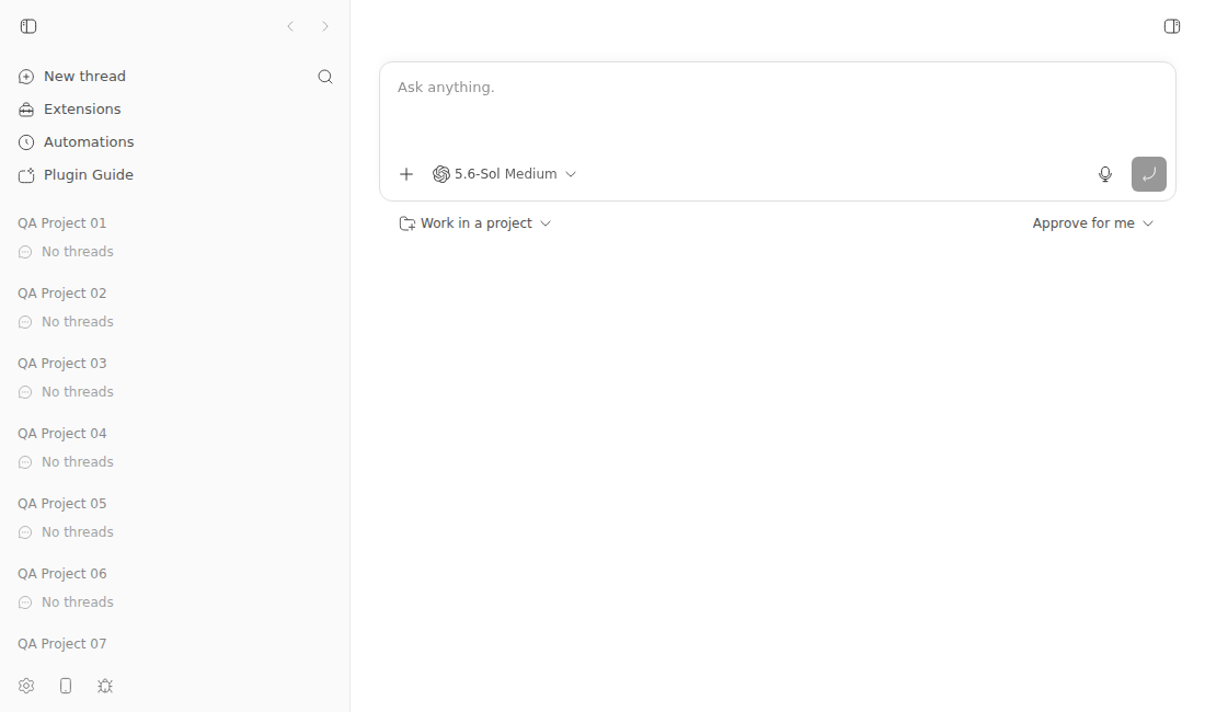 The closed project picker in the 1100 by 650 test window
