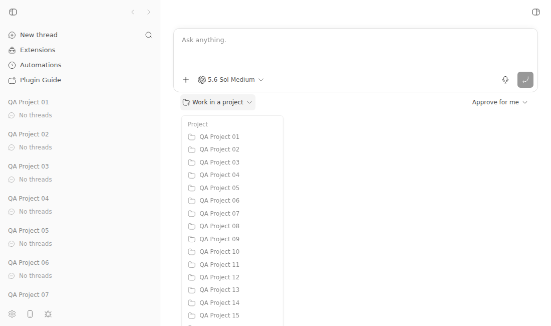 The open project menu continues below the viewport