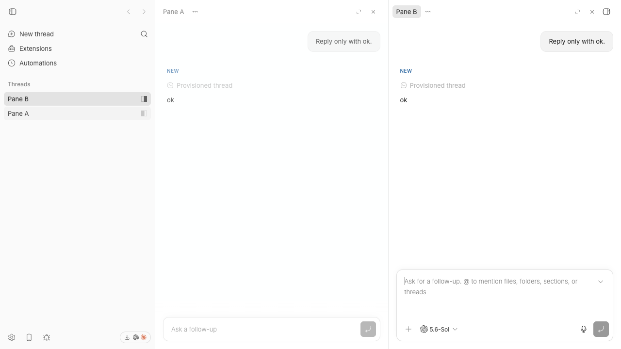 Two saved thread panes before the root route reload