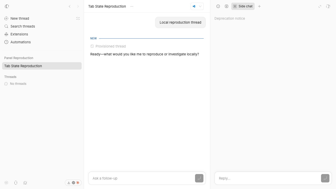 The remaining Side chat tab is active after the new Side chat closes.