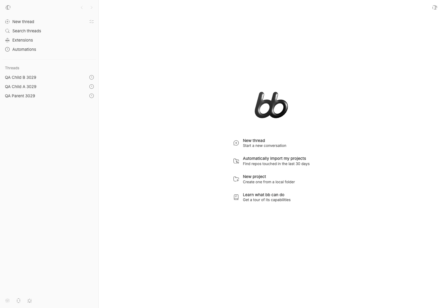 Three QA rows shown at the sidebar root