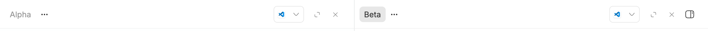 Two split thread headers with the window panel button aligned to the title and action row