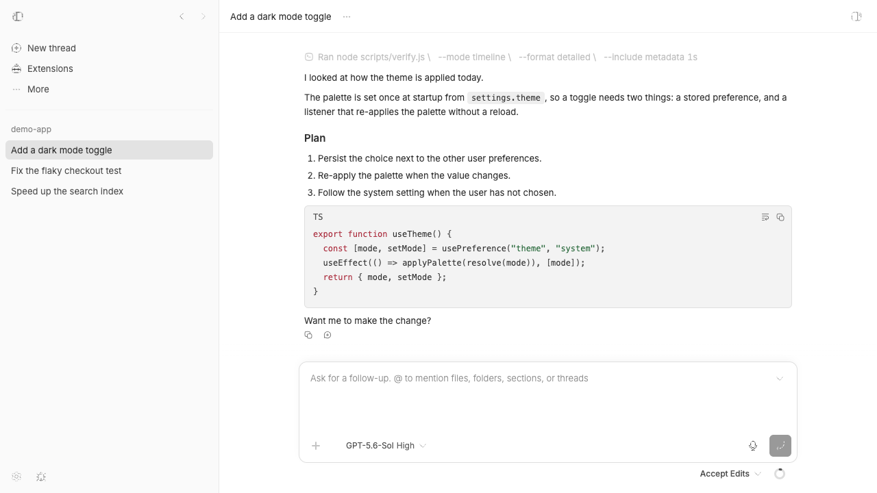 Collapsed command timeline row in the isolated bb app