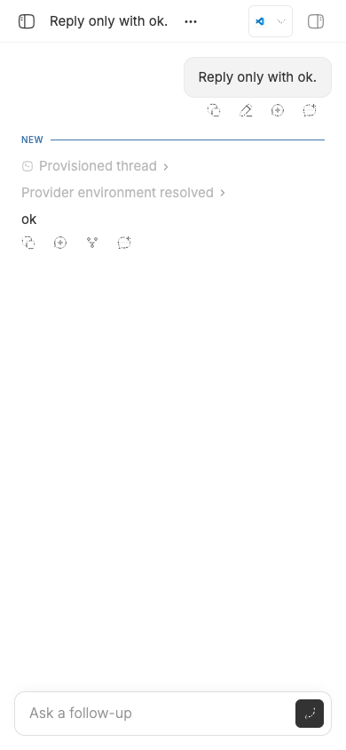 Mobile thread showing a compact follow-up composer with no attachment indication after image selection