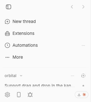 The 320 pixel-wide mobile sidebar at a 360 pixel viewport height, with four navigation rows and only one clipped thread row above the footer