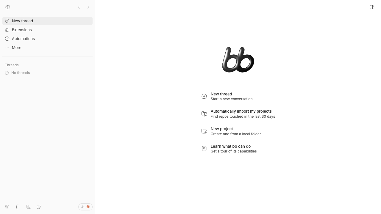 Isolated BB app after returning from settings with the provider-status disclosure collapsed