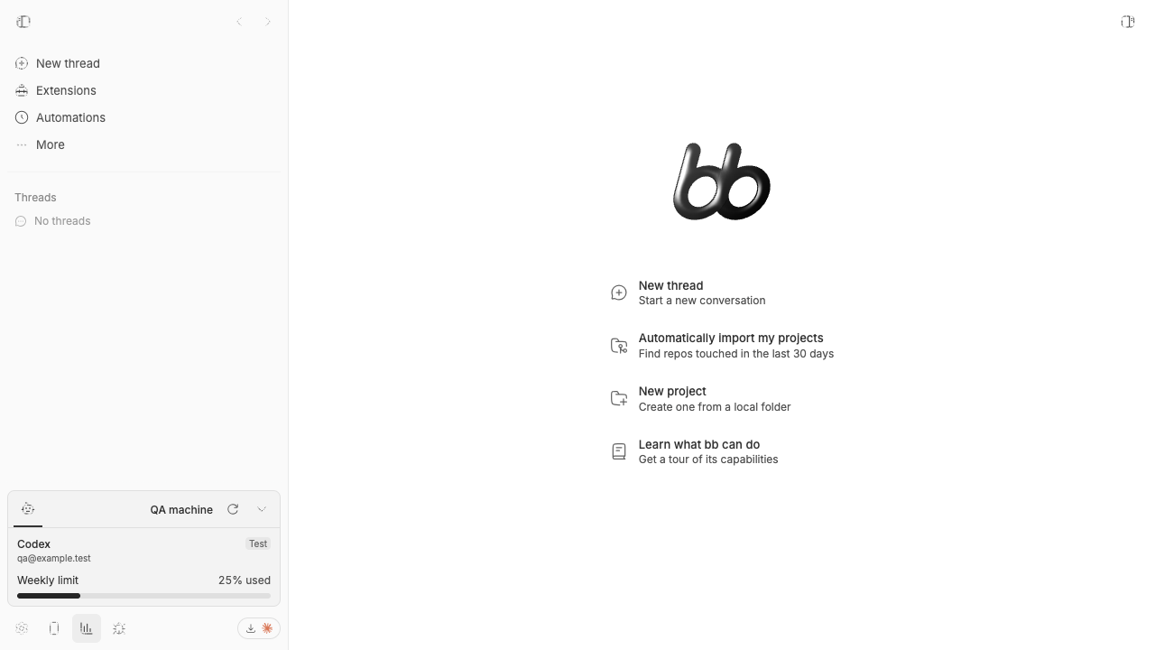 Isolated BB app with the provider-status footer disclosure open