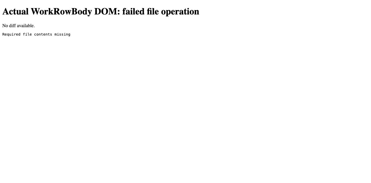 Actual component DOM showing empty-diff text before error