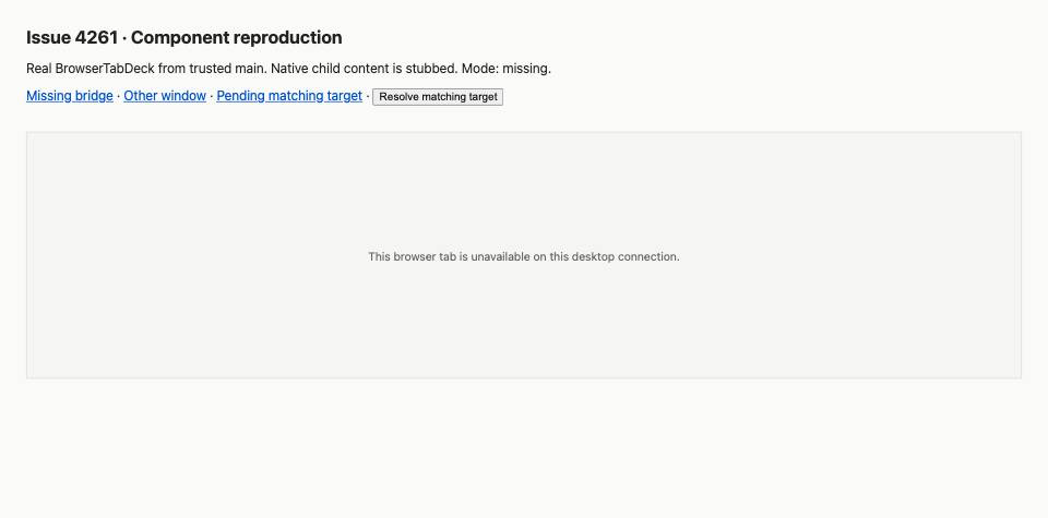 Missing bridge produces a panel containing only the unavailable message