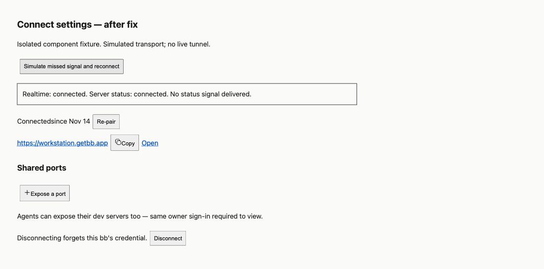 Fixed component shows Connected after the same simulated reconnect
