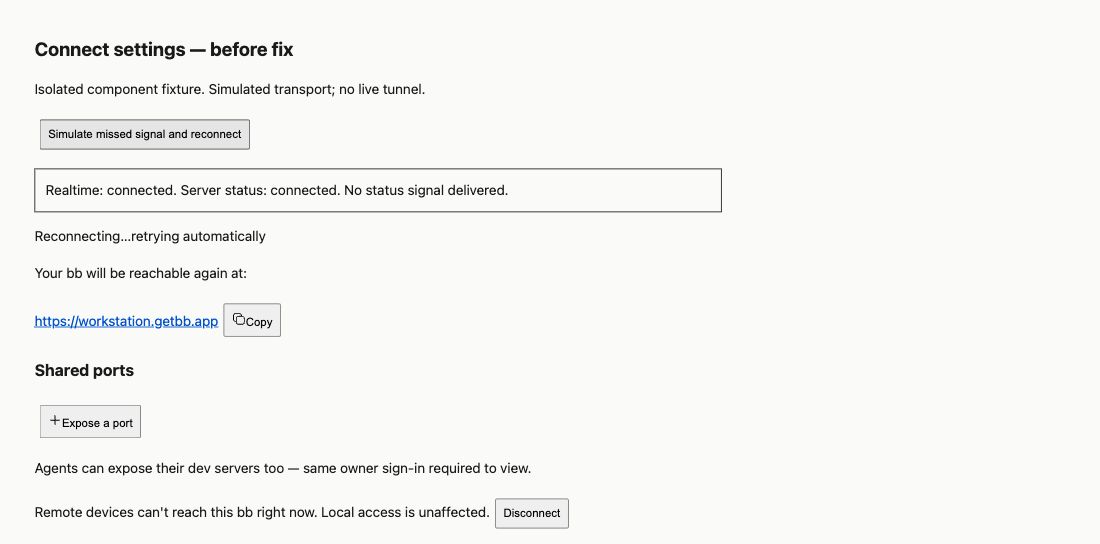 After clicking reconnect the server is connected but component remains reconnecting