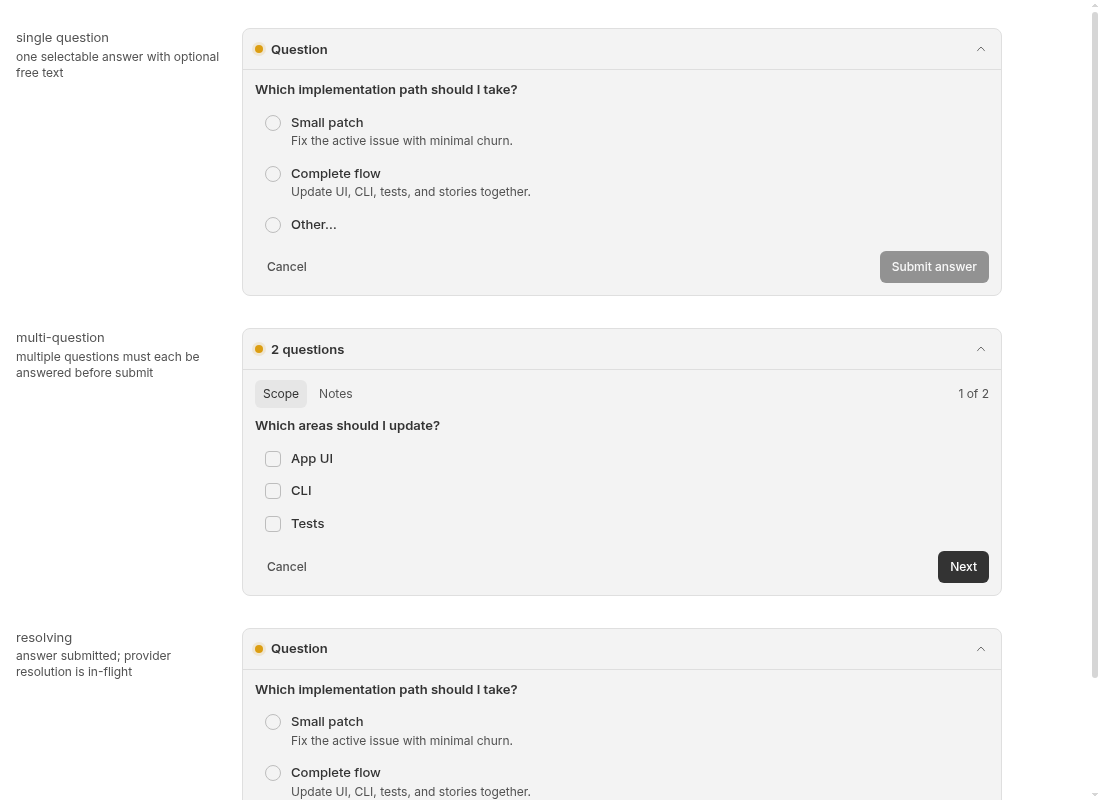 Second clean checkout: same ordinary-question component