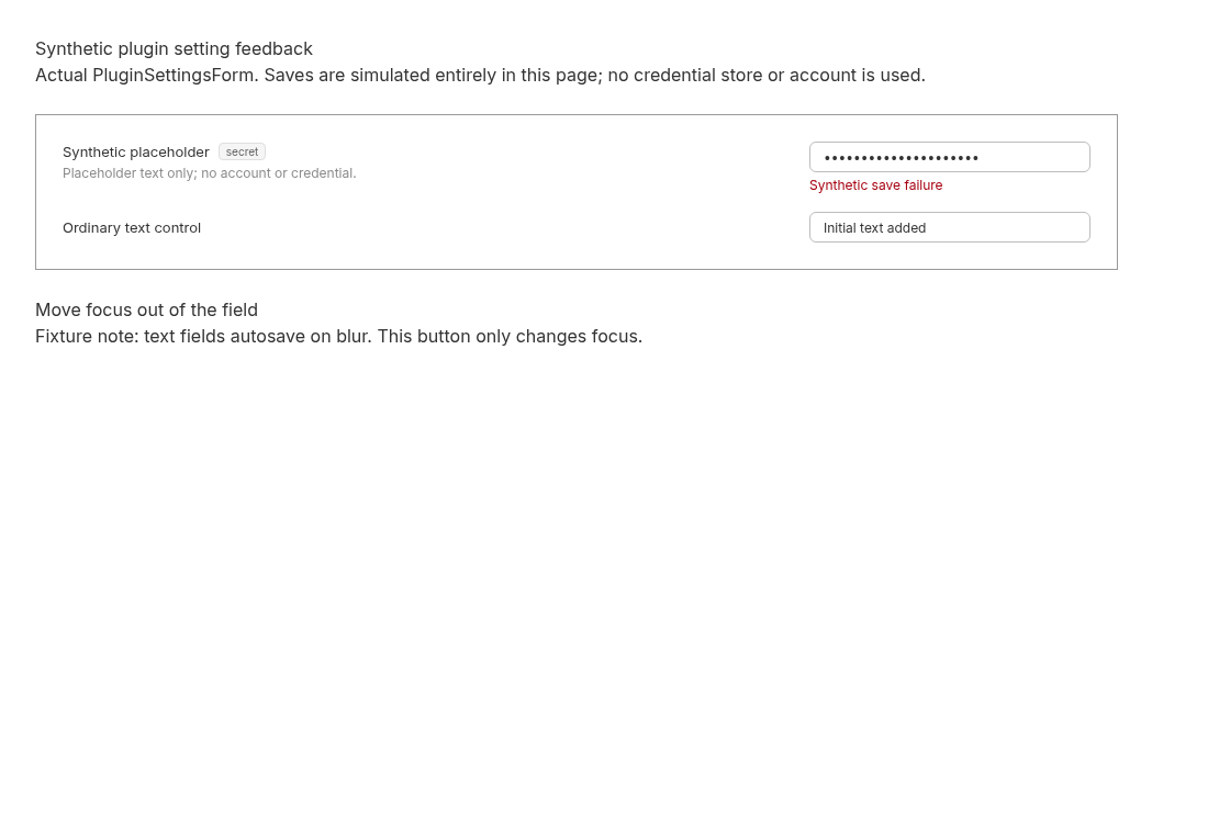 Actual Chromium first screenshot at failure; all text is synthetic
